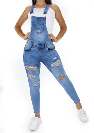1778 Destroyed Denim Overall Women's by Scarcha