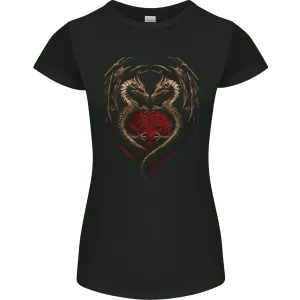 2 Fantasy Dragons in a Heart Shape Gothic Goth Womens Petite Cut T-Shirt