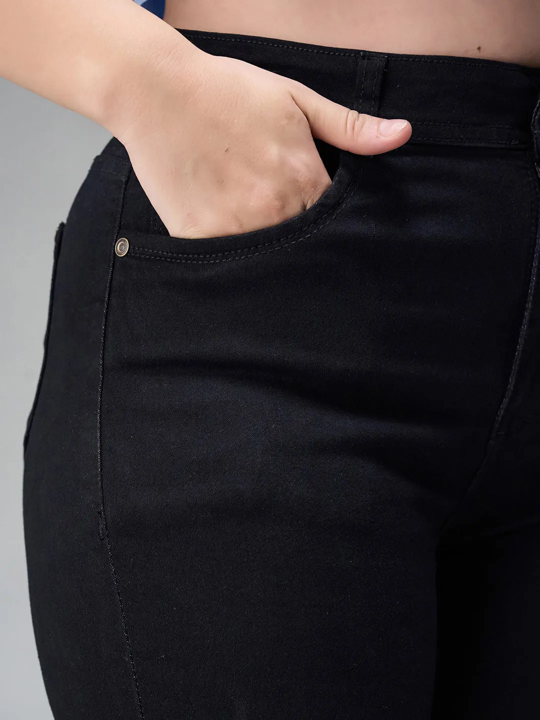 24/7 Comfort Black Slim-Fit High-Rise Acid Wash Stretchable Denim Jeans