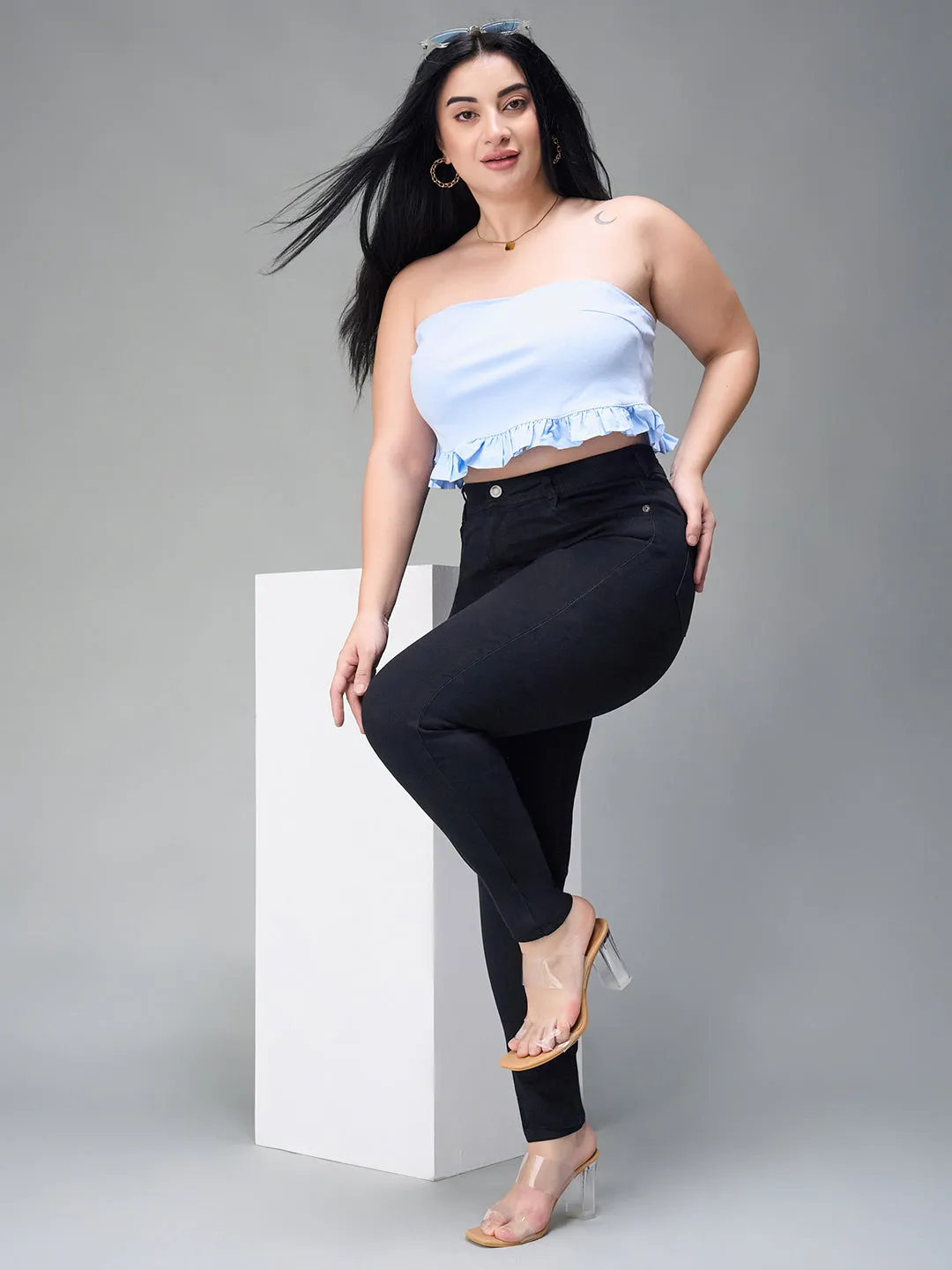 24/7 Comfort Black Slim-Fit High-Rise Acid Wash Stretchable Denim Jeans