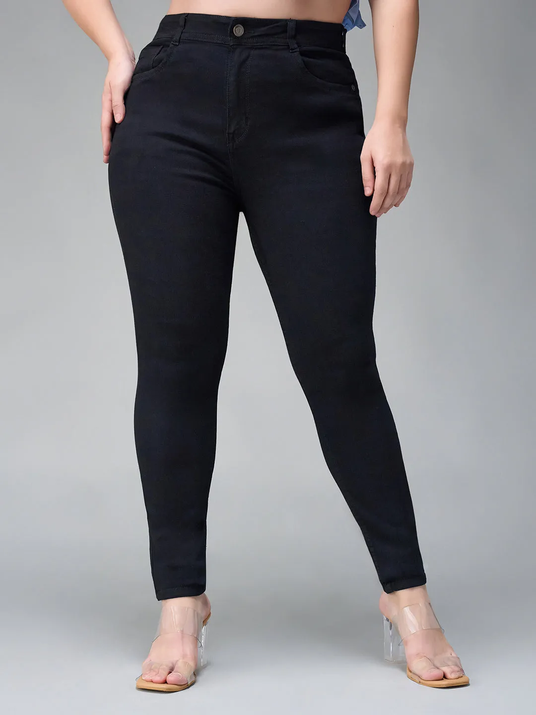 24/7 Comfort Black Slim-Fit High-Rise Acid Wash Stretchable Denim Jeans