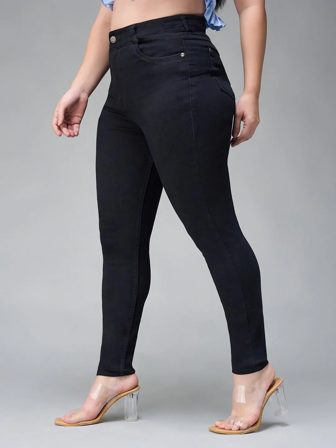 24/7 Comfort Black Slim-Fit High-Rise Acid Wash Stretchable Denim Jeans