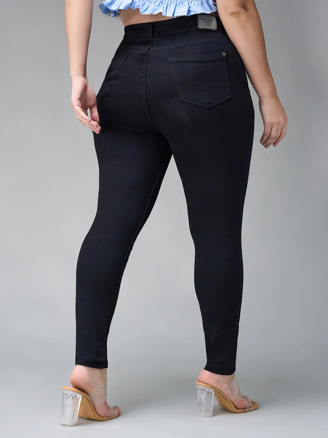 24/7 Comfort Black Slim-Fit High-Rise Acid Wash Stretchable Denim Jeans