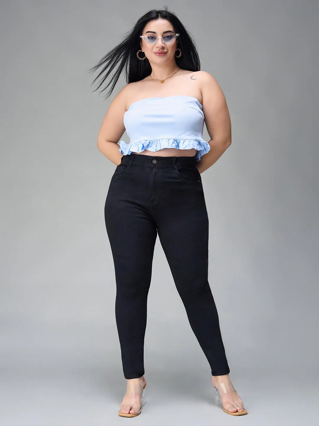 24/7 Comfort Black Slim-Fit High-Rise Acid Wash Stretchable Denim Jeans