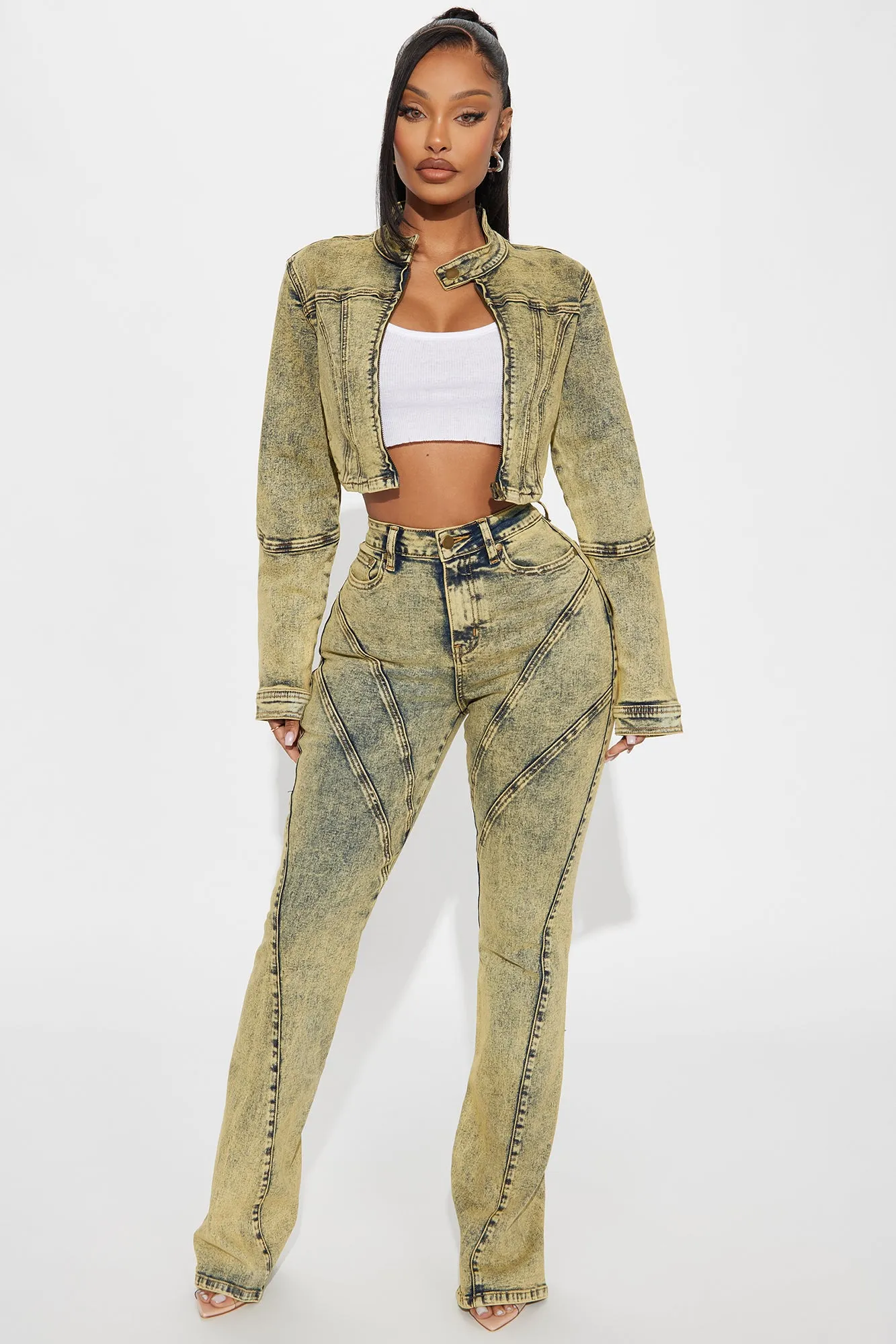 Along For The Ride Stretch Bootcut Jeans - Yellow