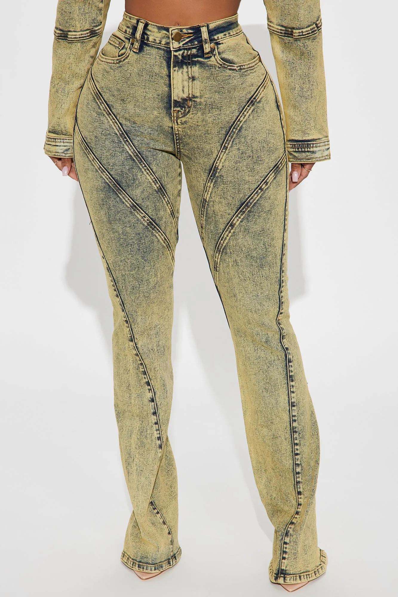 Along For The Ride Stretch Bootcut Jeans - Yellow