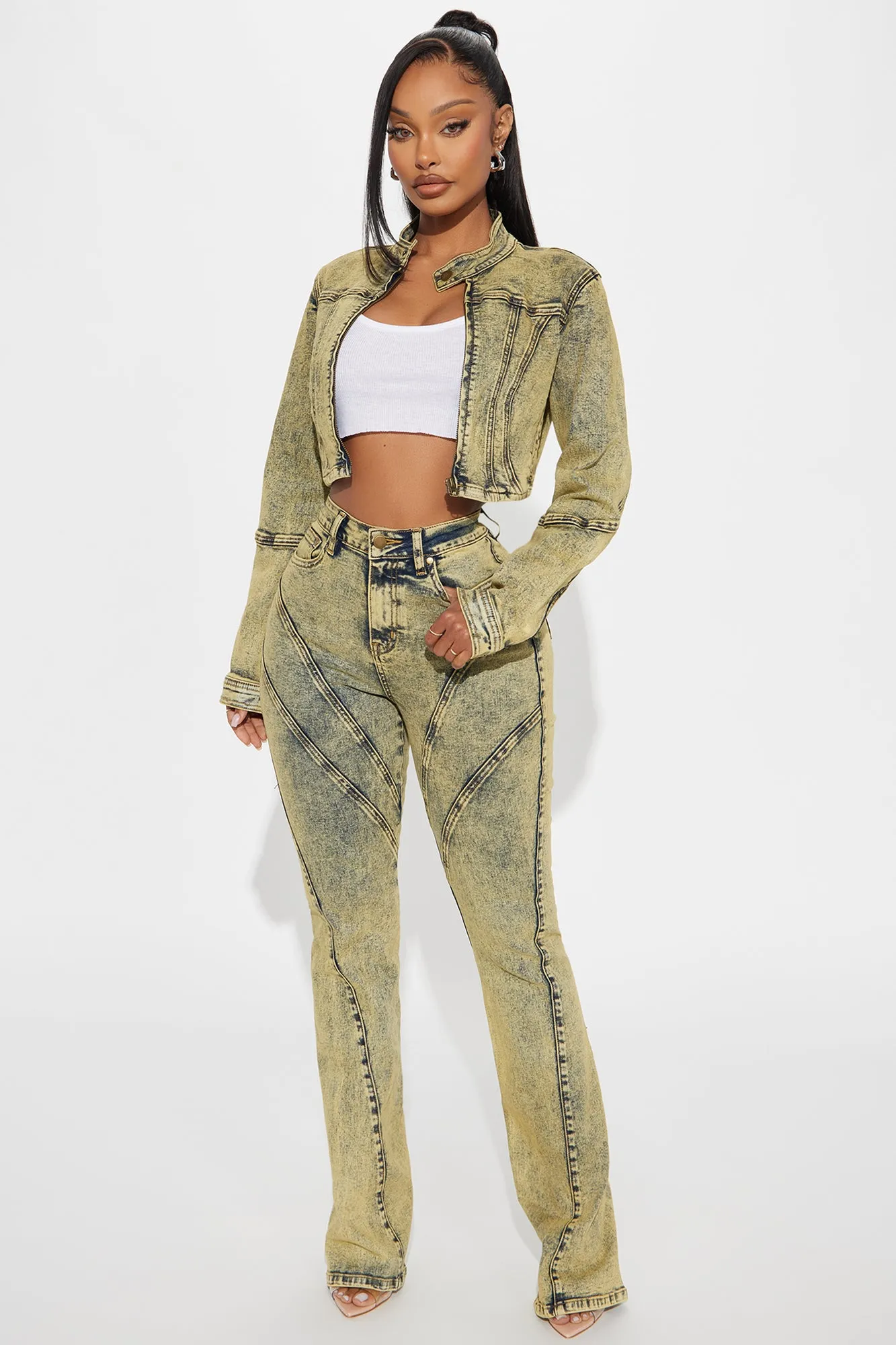 Along For The Ride Stretch Moto Denim Jacket - Yellow