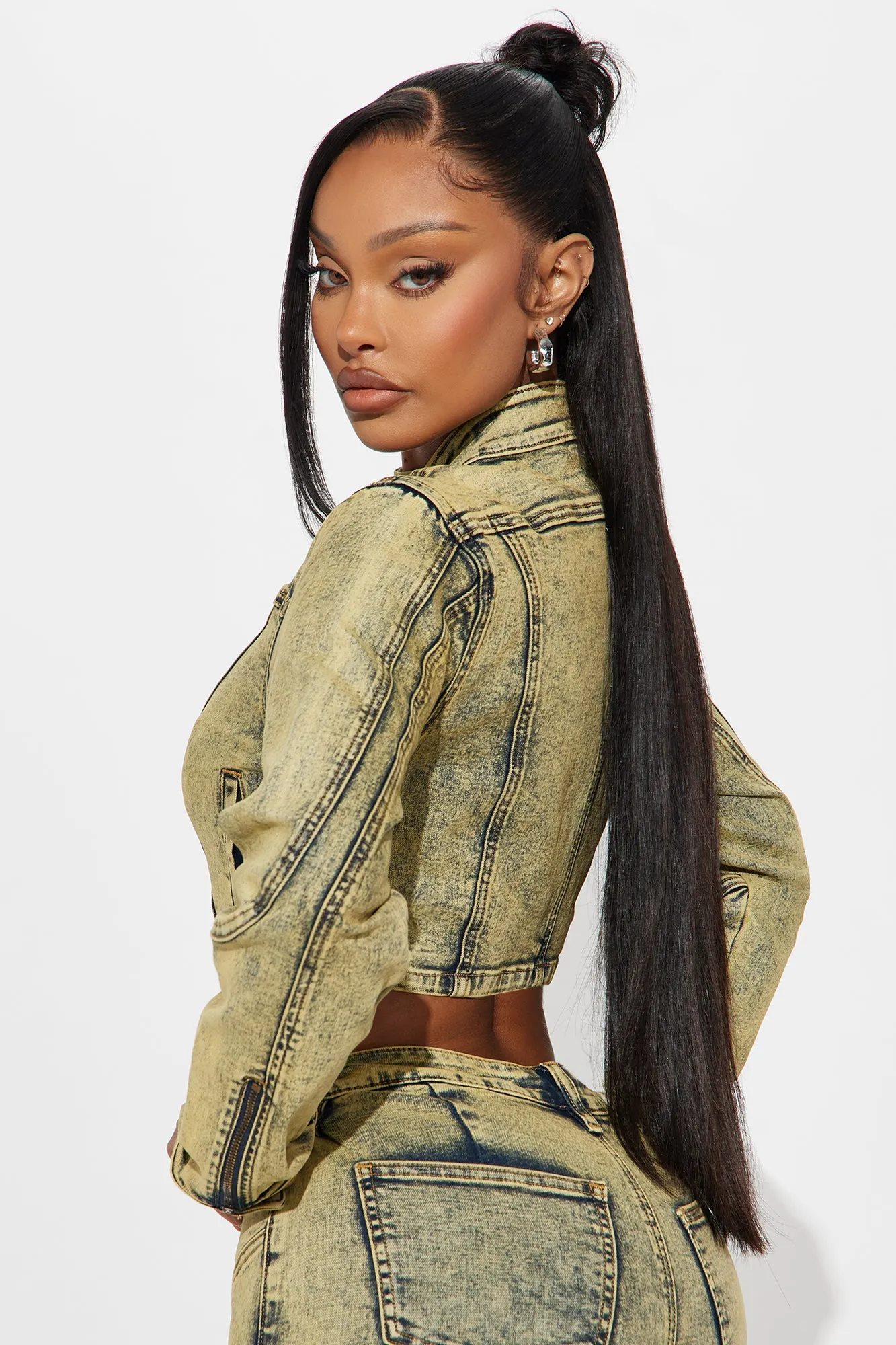 Along For The Ride Stretch Moto Denim Jacket - Yellow