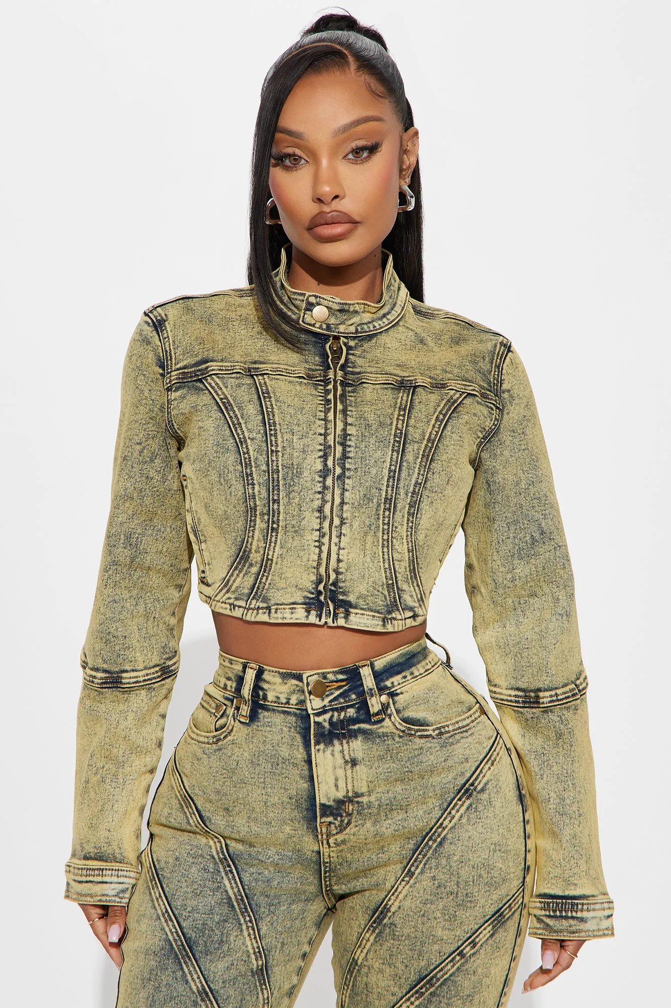 Along For The Ride Stretch Moto Denim Jacket - Yellow