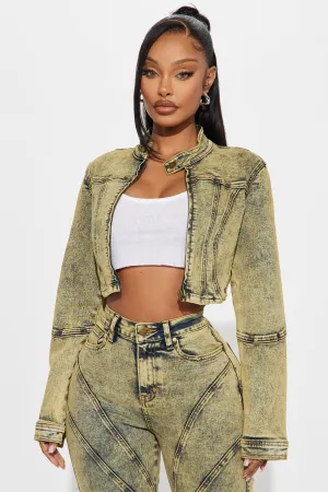 Along For The Ride Stretch Moto Denim Jacket - Yellow