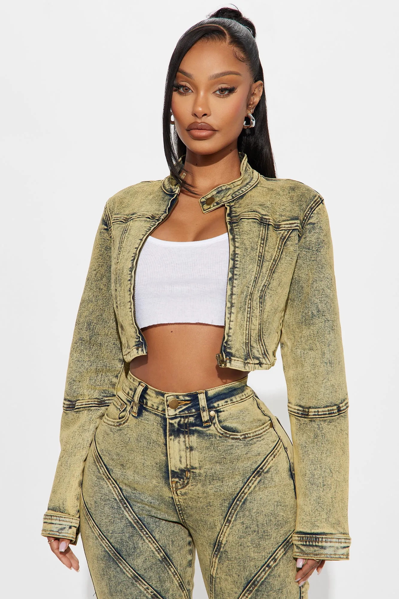 Along For The Ride Stretch Moto Denim Jacket - Yellow