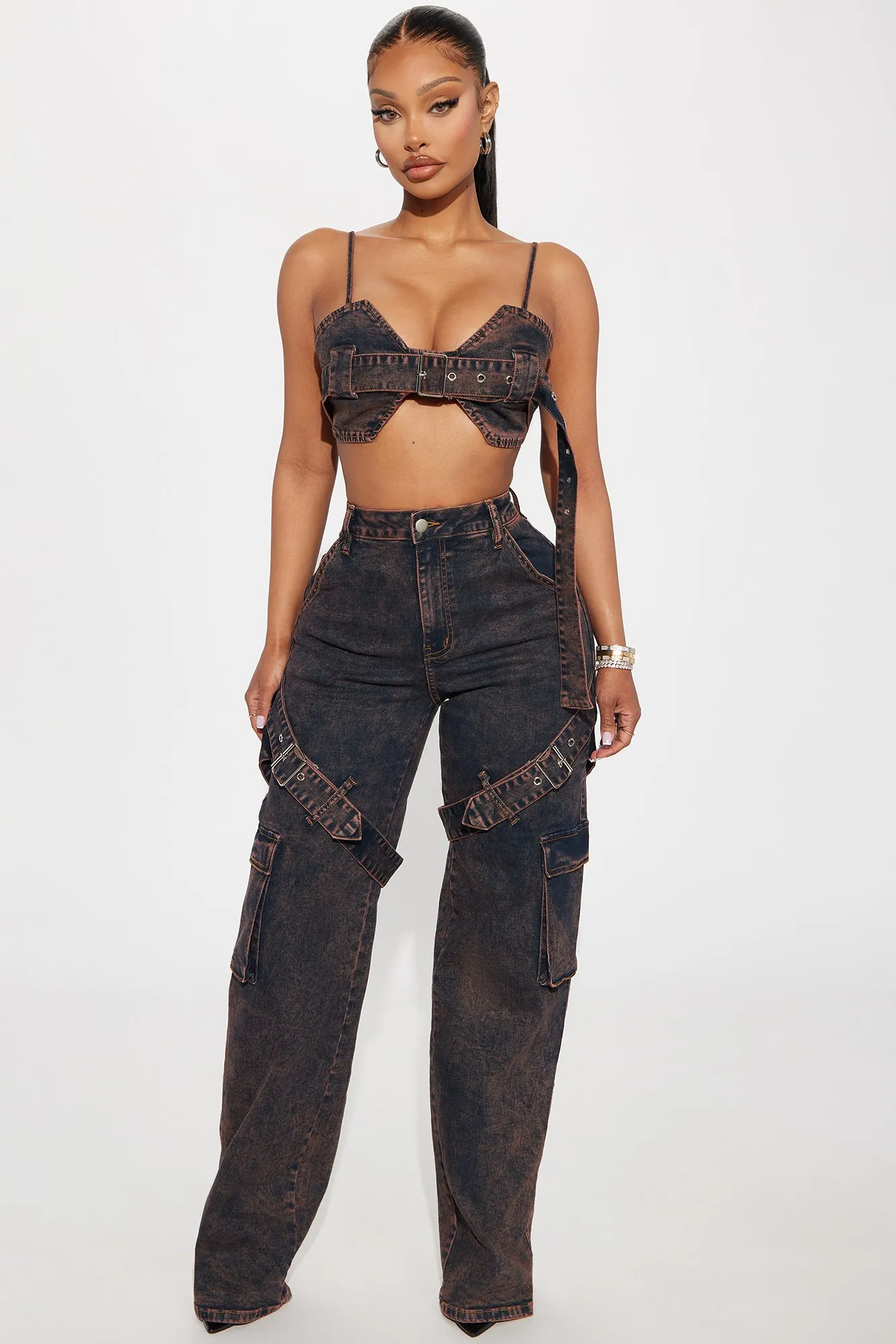 Always Out Acid Wash Belted Denim Top - Rust