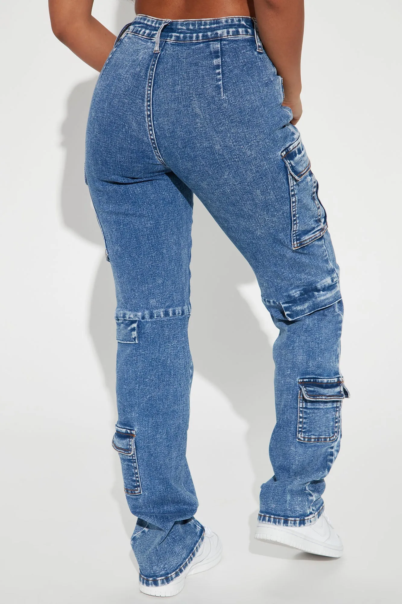 Always Right Mid Rise Cargo Stretch Jeans - Acid Wash Blue