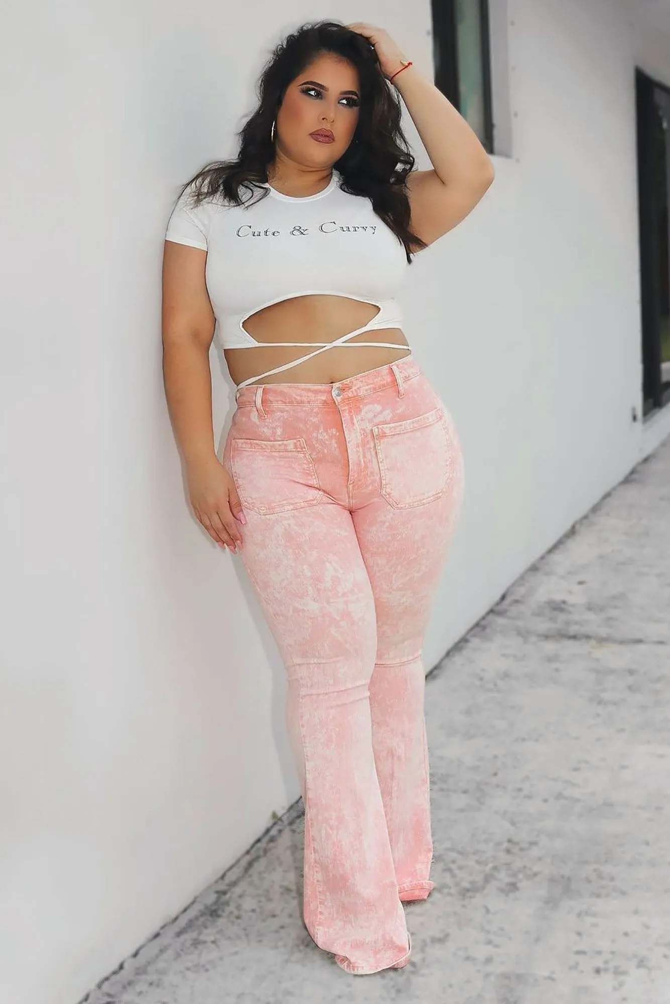 Amalfi Coast Stretch Flare Jeans - Peach