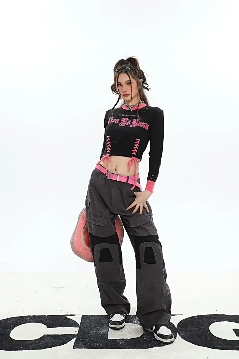 Amber Patchwork Baggy Loose Straight Leg Denim Jeans Pants