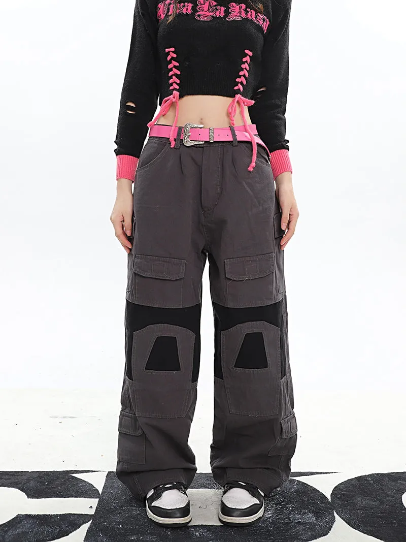 Amber Patchwork Baggy Loose Straight Leg Denim Jeans Pants