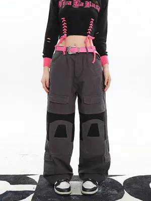 Amber Patchwork Baggy Loose Straight Leg Denim Jeans Pants