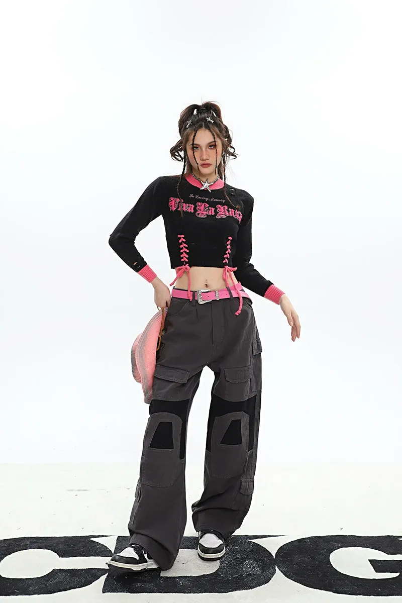 Amber Patchwork Baggy Loose Straight Leg Denim Jeans Pants