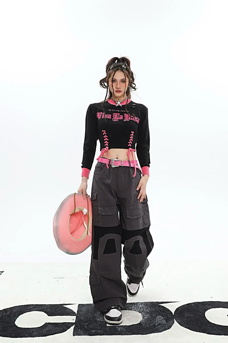 Amber Patchwork Baggy Loose Straight Leg Denim Jeans Pants