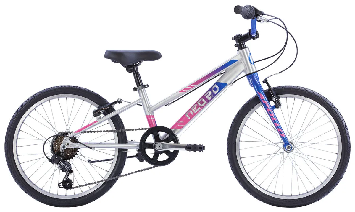 Apollo Neo  20" 6s Kids Bikes - Brushed Alloy / Navy Blue / Pink Fade