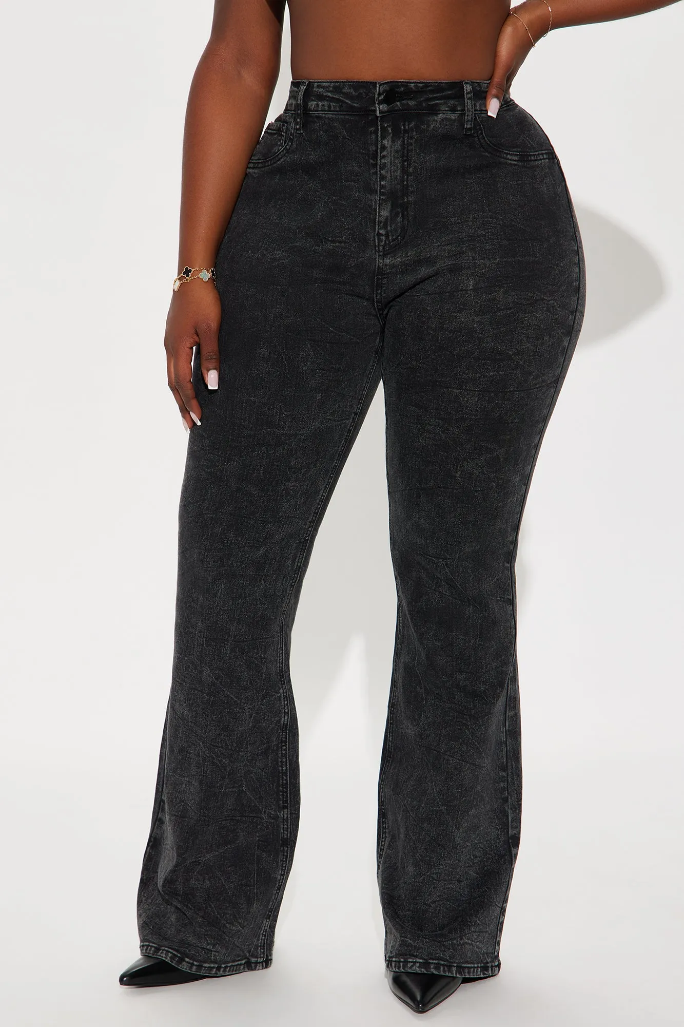 Audrey Booty Lifting Stretch Flare Jeans - Acid Wash Black