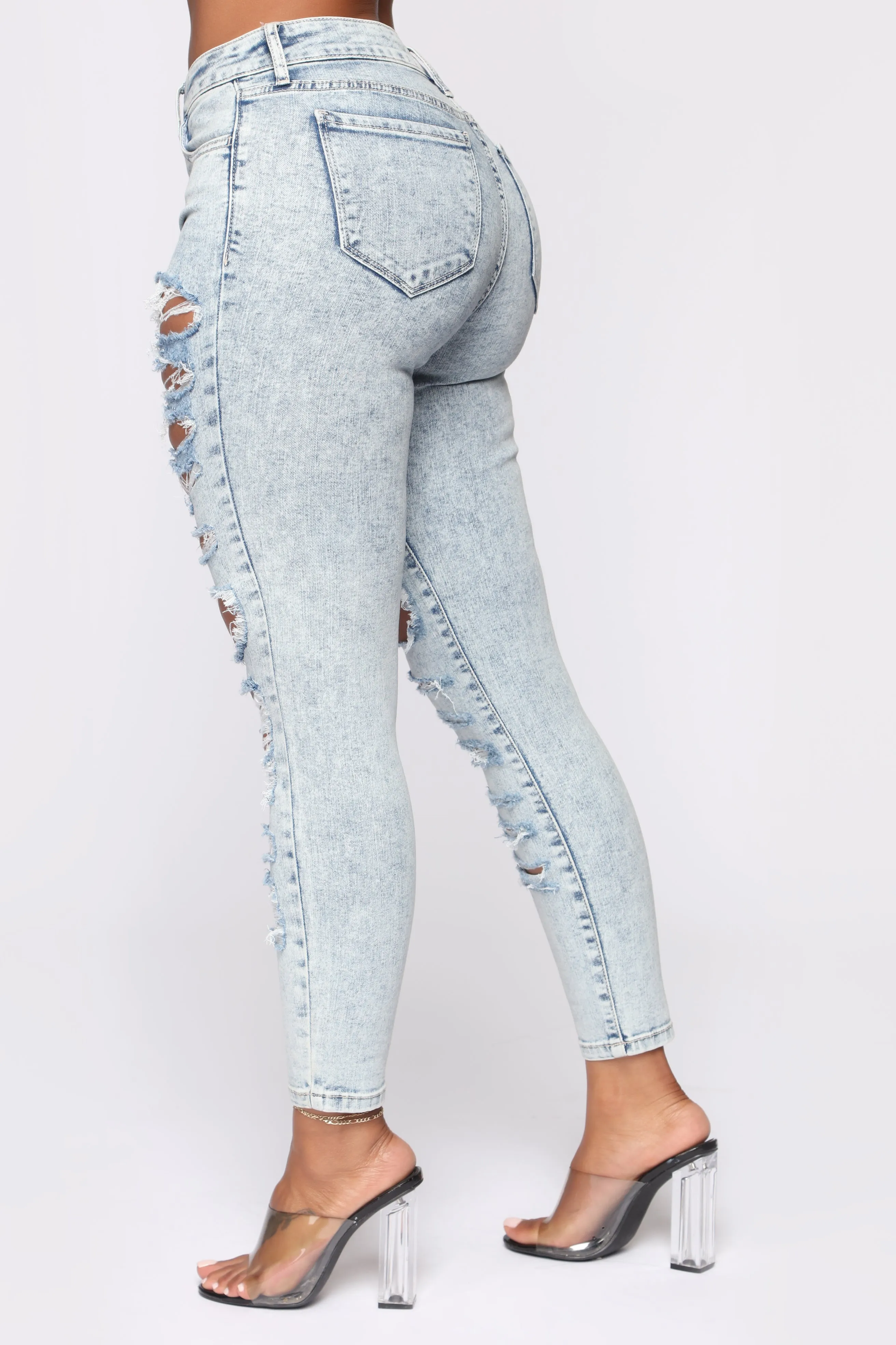 Bad Behavior Distressed Crop Jeans - Acid Wash