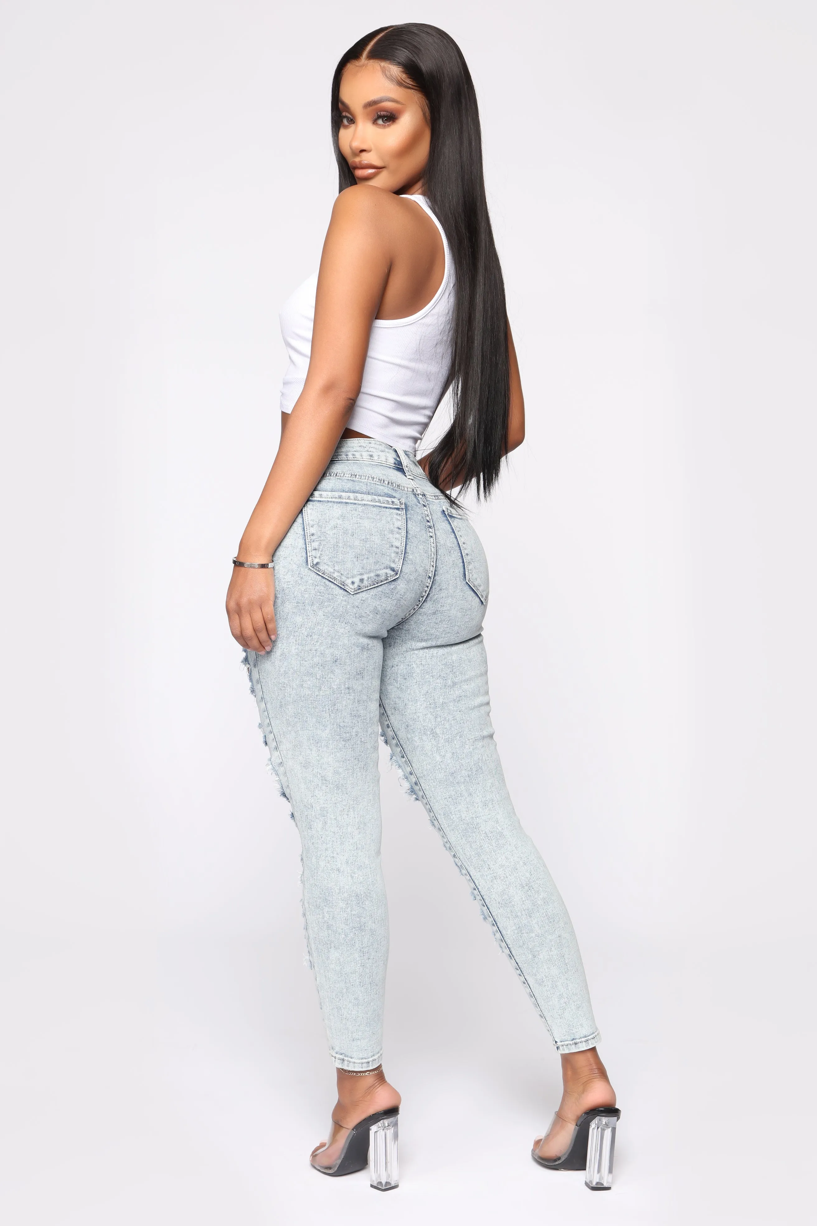 Bad Behavior Distressed Crop Jeans - Acid Wash