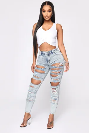 Bad Behavior Distressed Crop Jeans - Acid Wash