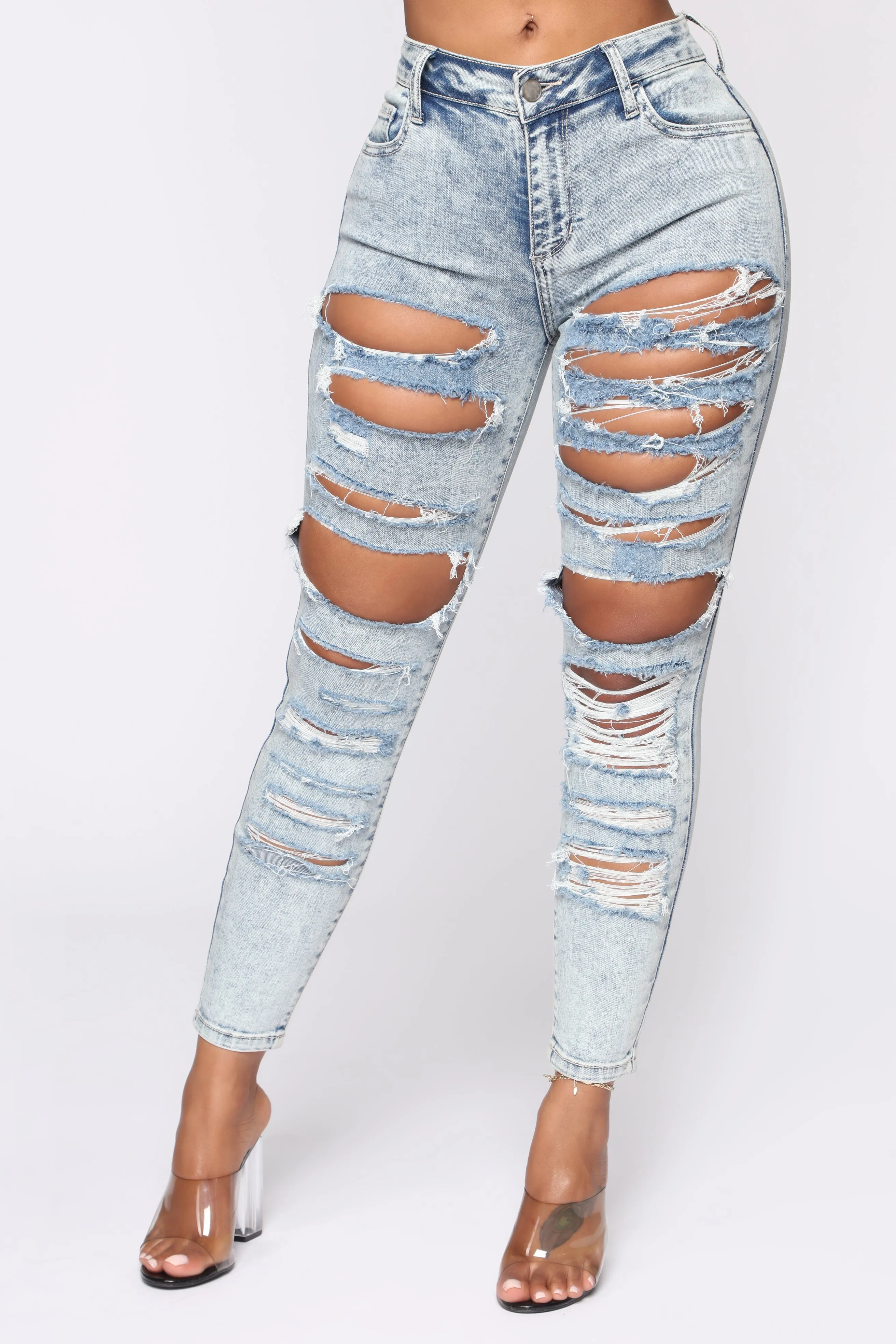 Bad Behavior Distressed Crop Jeans - Acid Wash