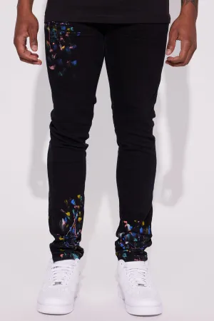 Bad Ways Paint Splatter Skinny Jeans - Black