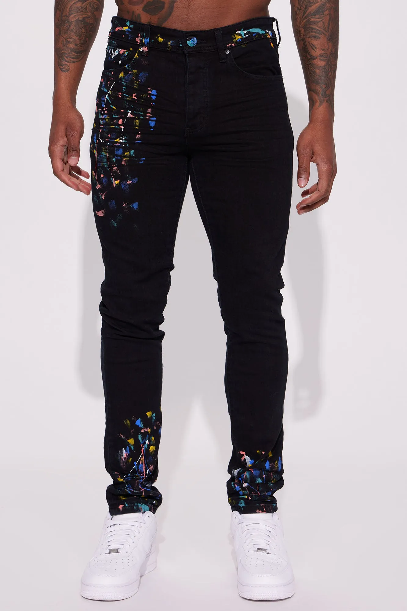 Bad Ways Paint Splatter Skinny Jeans - Black