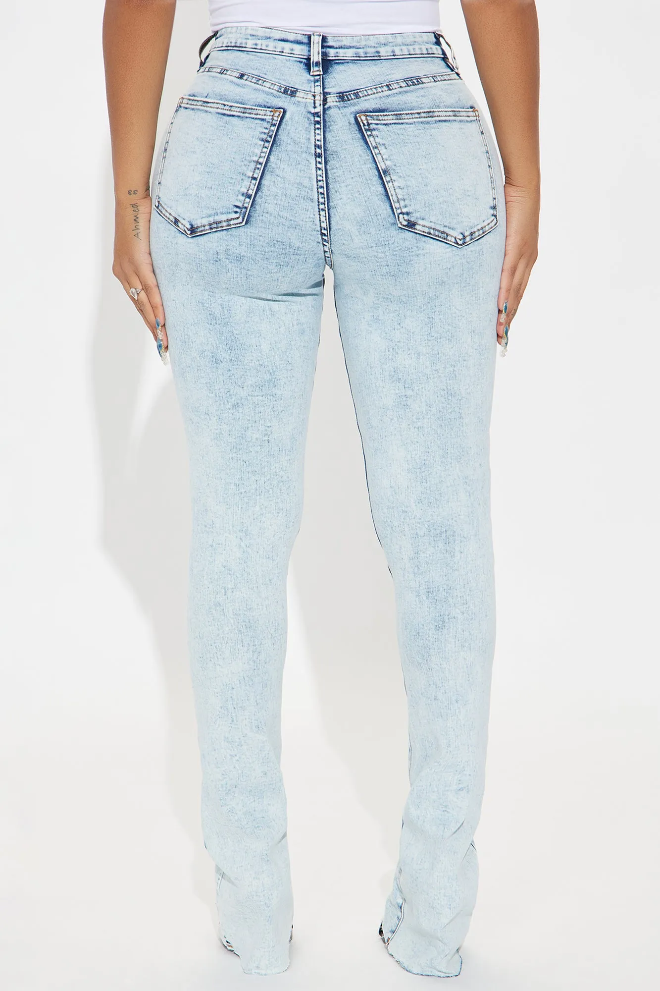Best Stretch Ripped High Rise Bootcut Jeans - Acid Wash Denim
