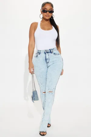 Best Stretch Ripped High Rise Bootcut Jeans - Acid Wash Denim