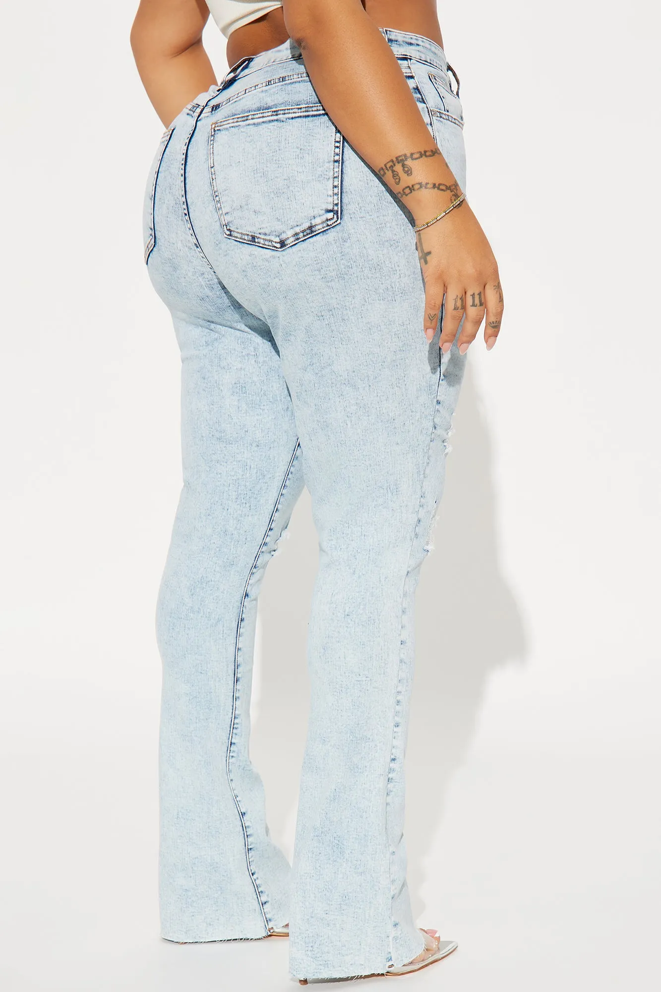 Best Stretch Ripped High Rise Bootcut Jeans - Acid Wash Denim