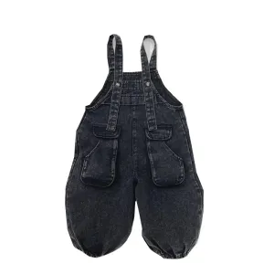 Black Denim Pocket Overalls