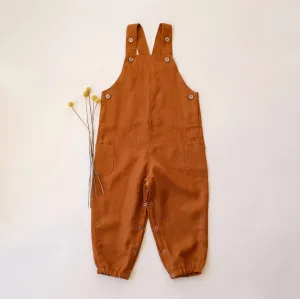 Burnt Orange Linen Buttoned Dungaree