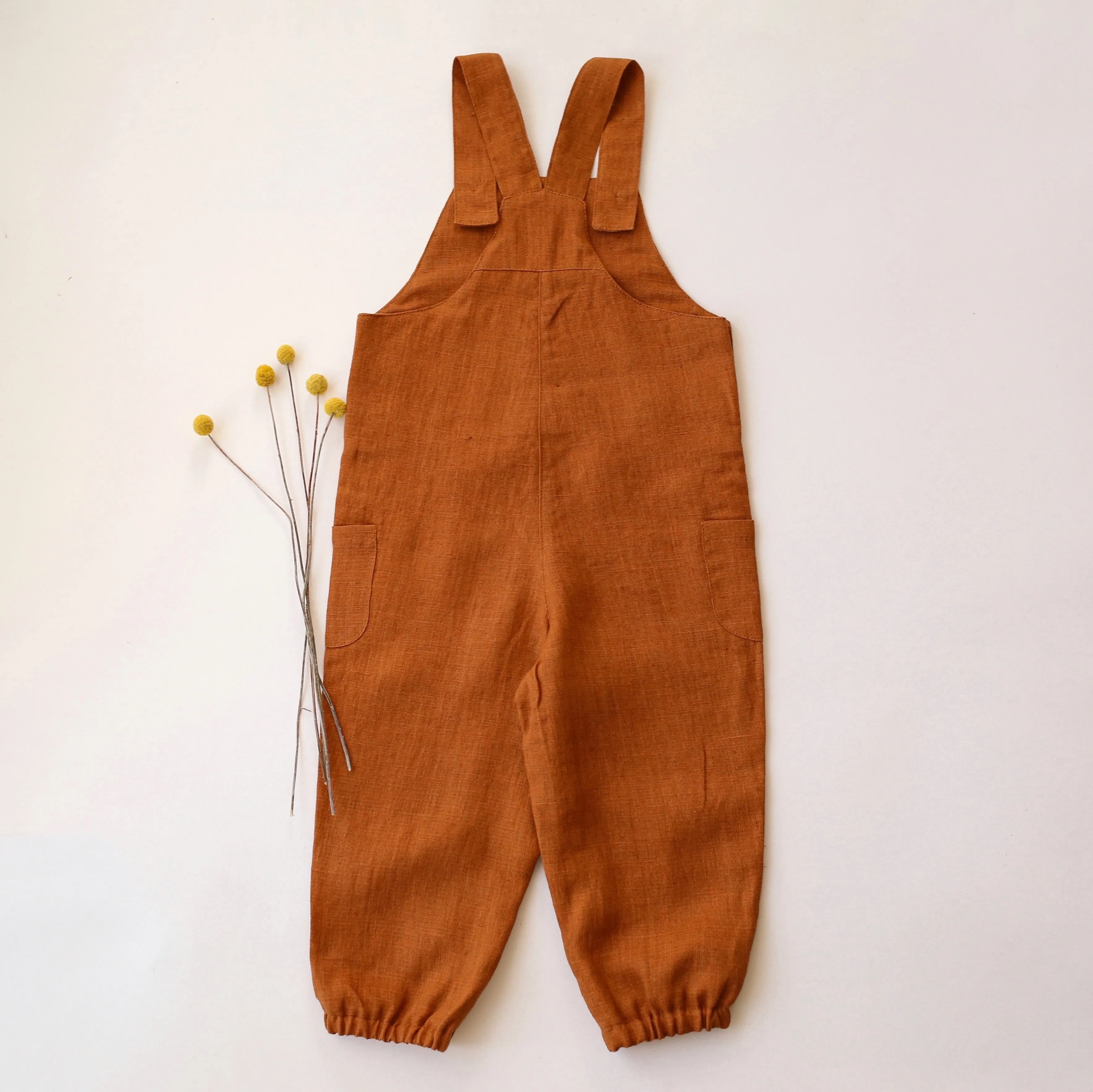 Burnt Orange Linen Buttoned Dungaree