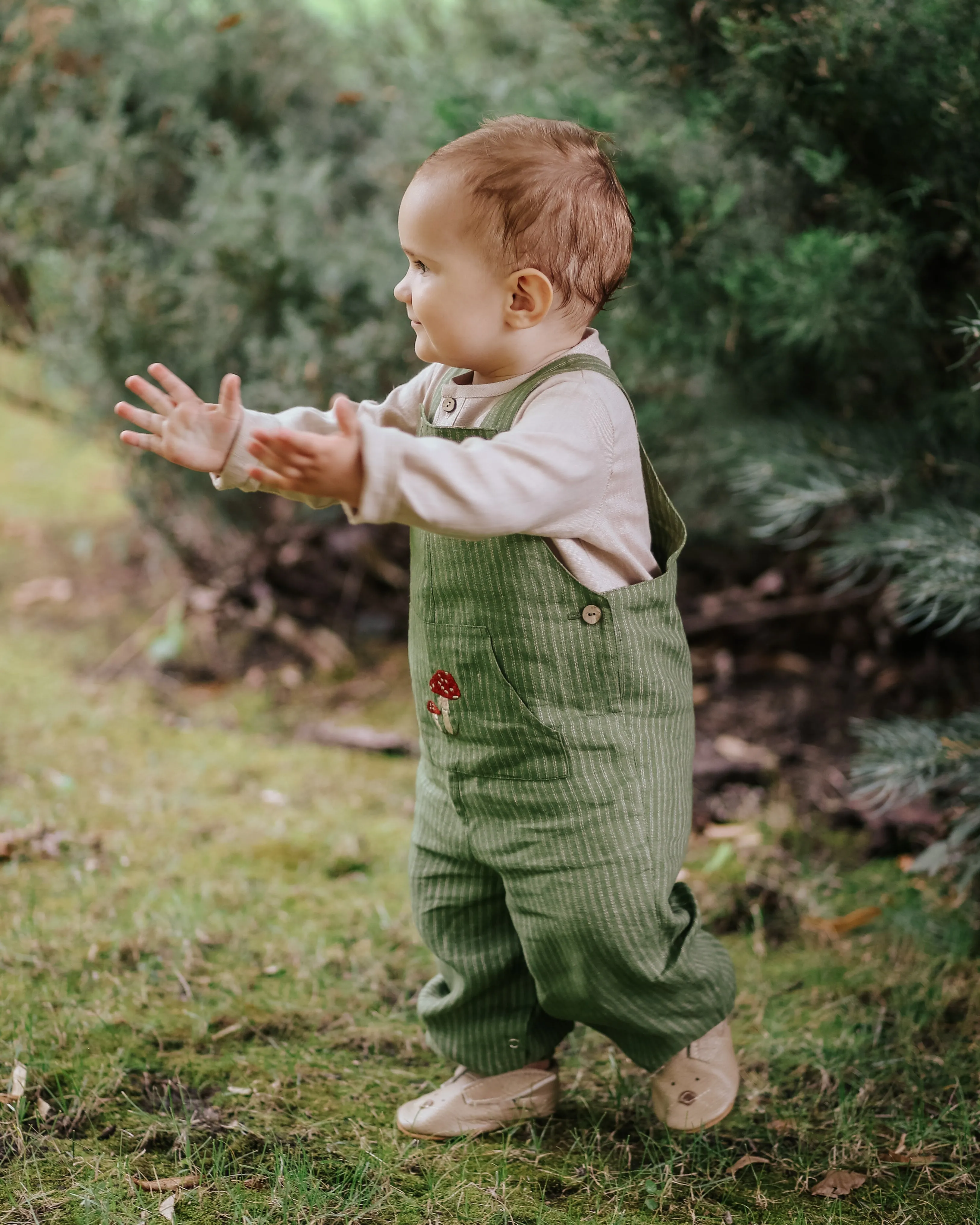 Burnt Orange Linen Buttoned Dungaree