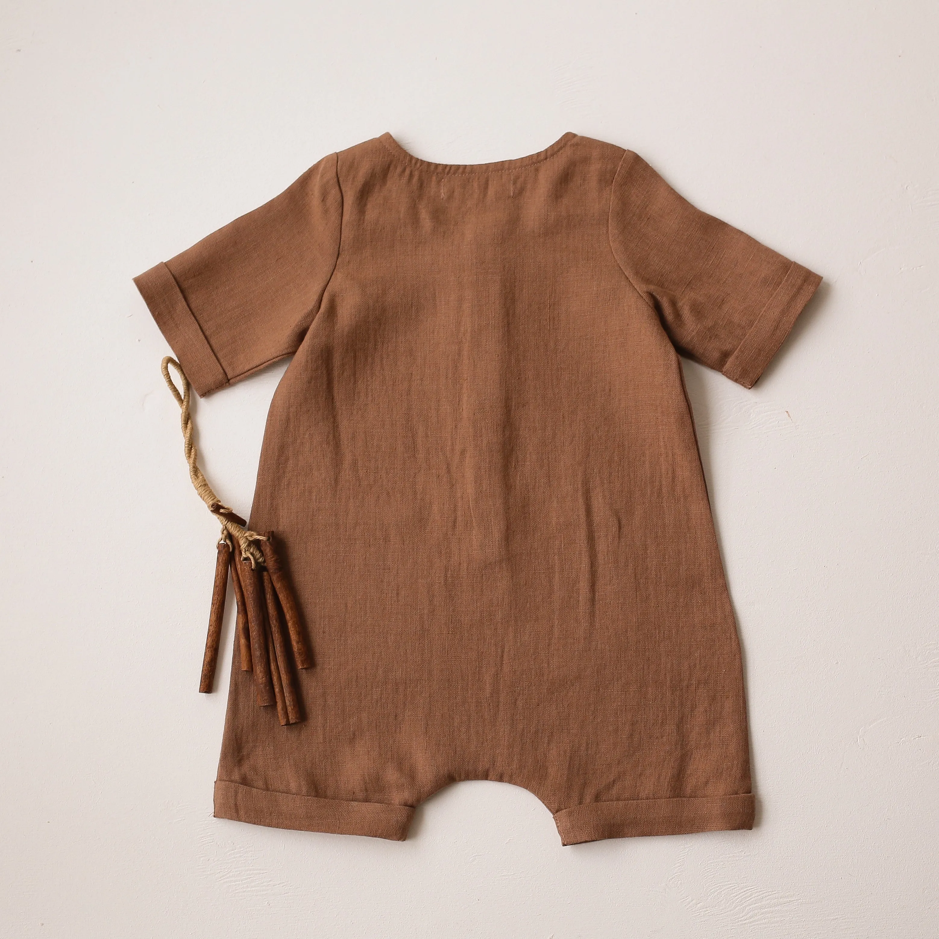 Cocoa Brown Linen Short Jumpsuit | Acorn Embroidery