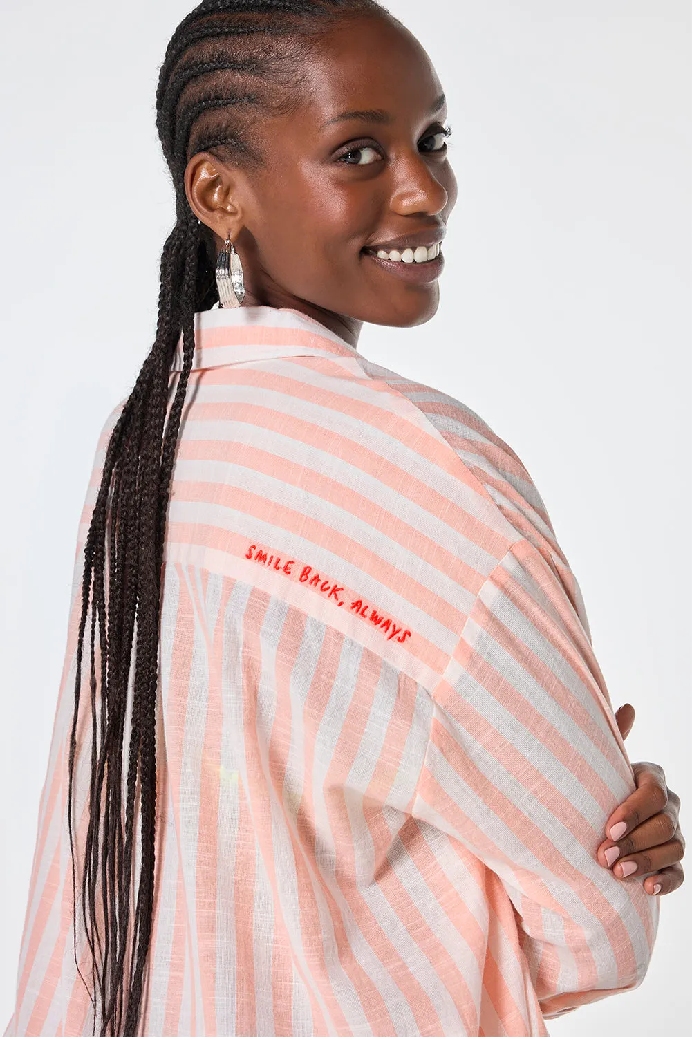 Coral and White Stripe Oversized Shirt