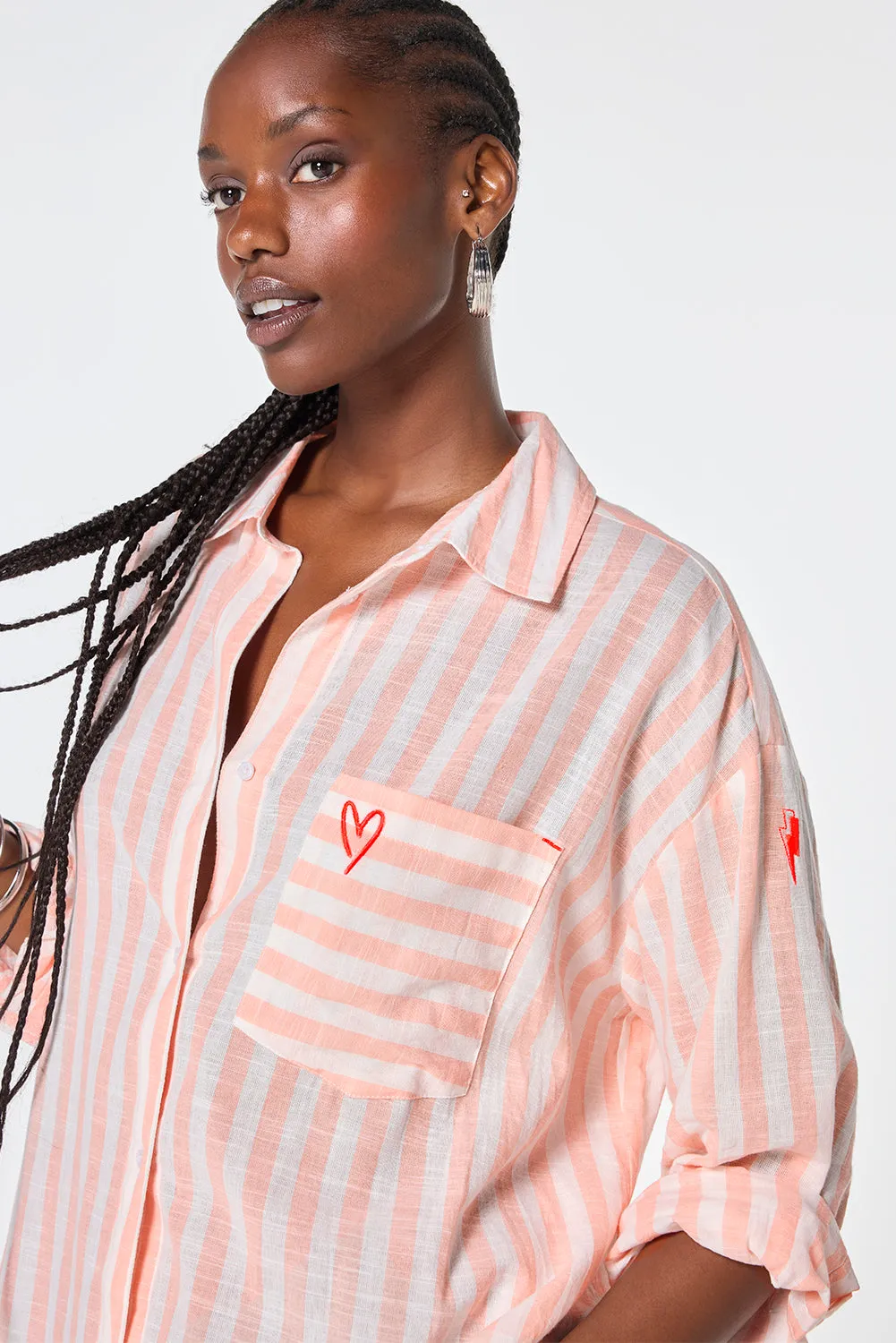 Coral and White Stripe Oversized Shirt