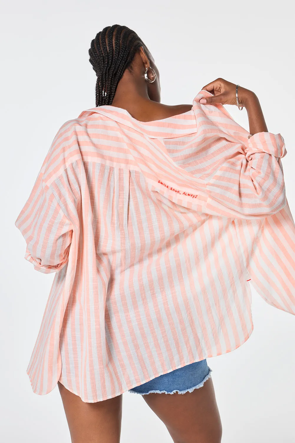 Coral and White Stripe Oversized Shirt
