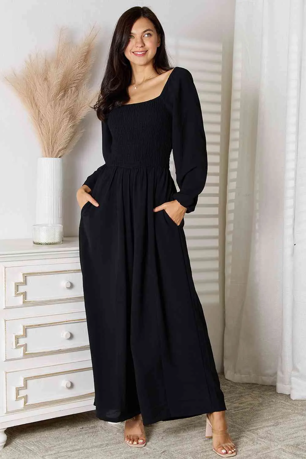 Double Take Square Neck Jumpsuit with Pockets (DS)
