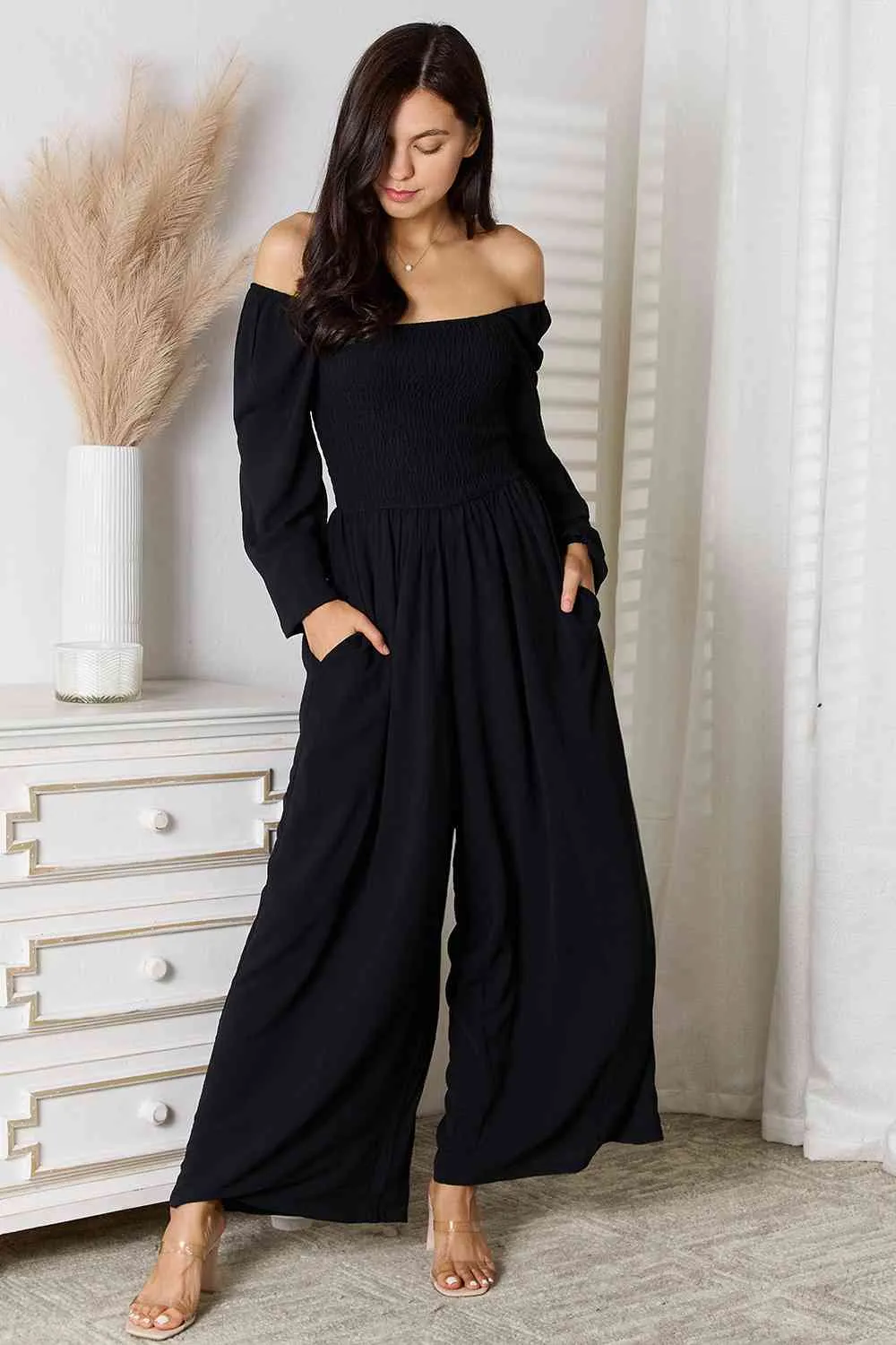 Double Take Square Neck Jumpsuit with Pockets (DS)