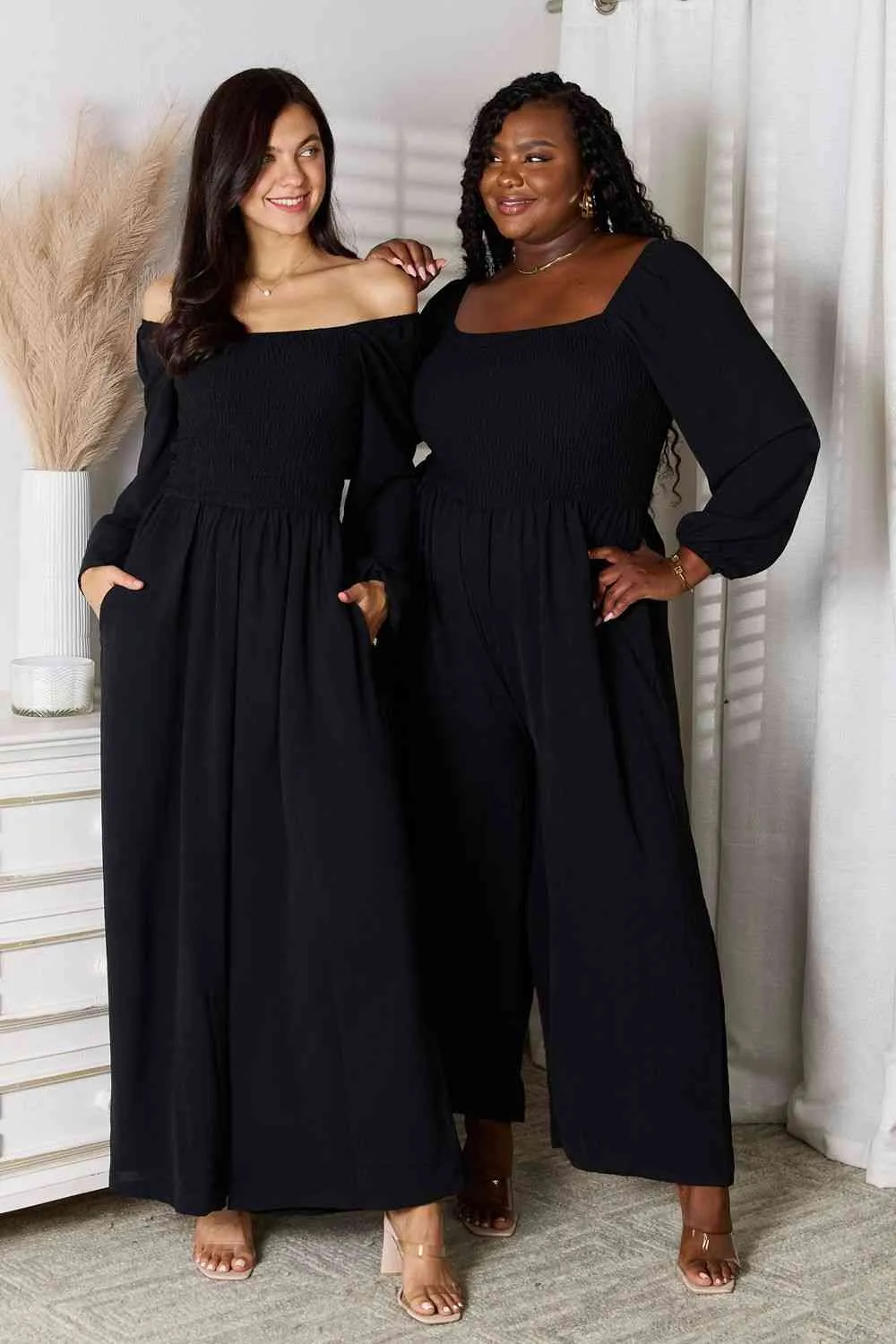 Double Take Square Neck Jumpsuit with Pockets (DS)
