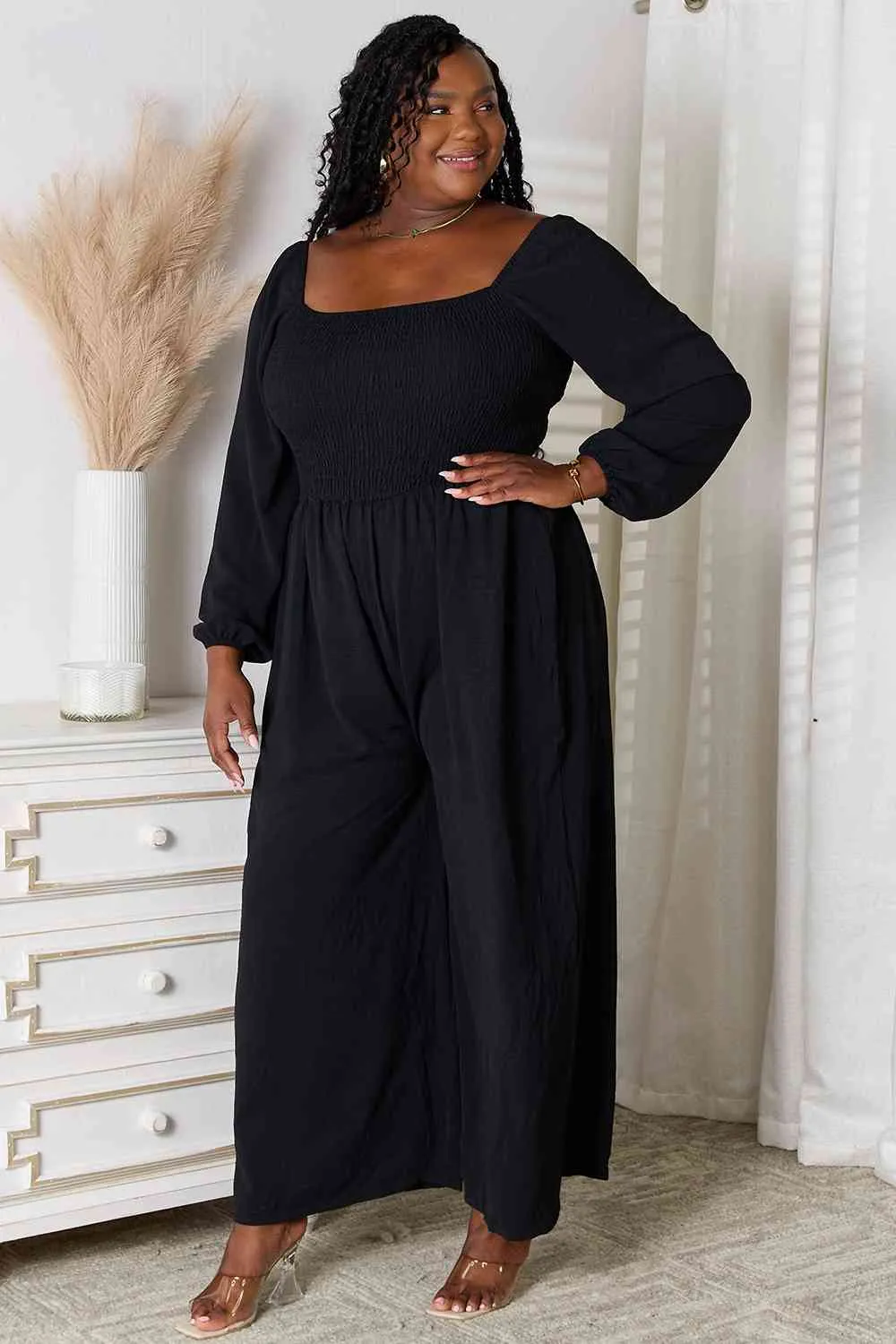 Double Take Square Neck Jumpsuit with Pockets (DS)