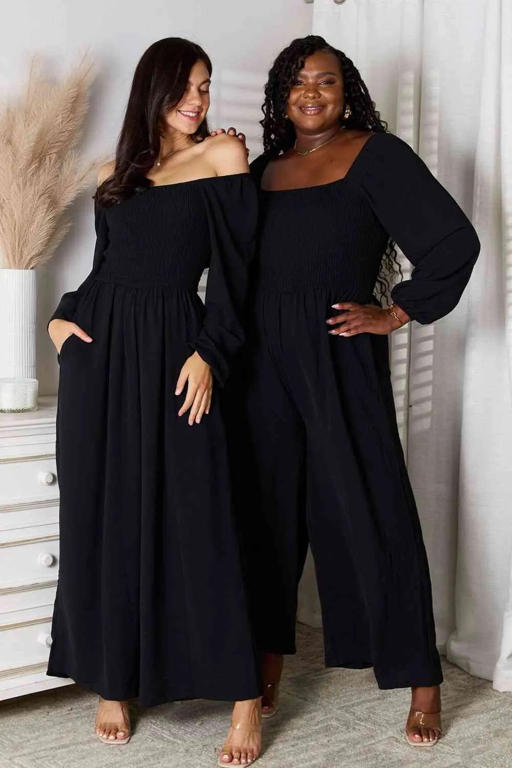 Double Take Square Neck Jumpsuit with Pockets (DS)