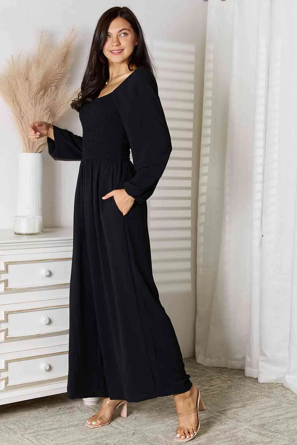 Double Take Square Neck Jumpsuit with Pockets (DS)