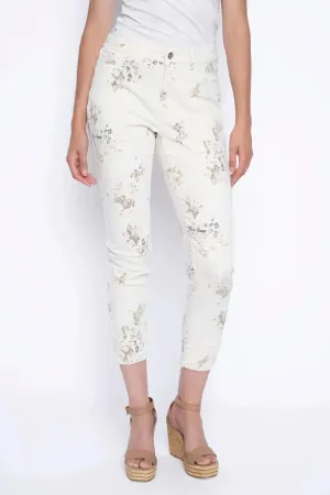 Floral Printed Denim Ankle Length Jeans in Beige Multi by Picadilly Canada