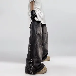 Flytonn- Streetwear y2k 90s Fashion -American Style Oversized Pocket Retro Baggy Jeans Men Y2k Hip Hop Punk Wide Leg Straight Overalls Black Denim Pants Streetwear